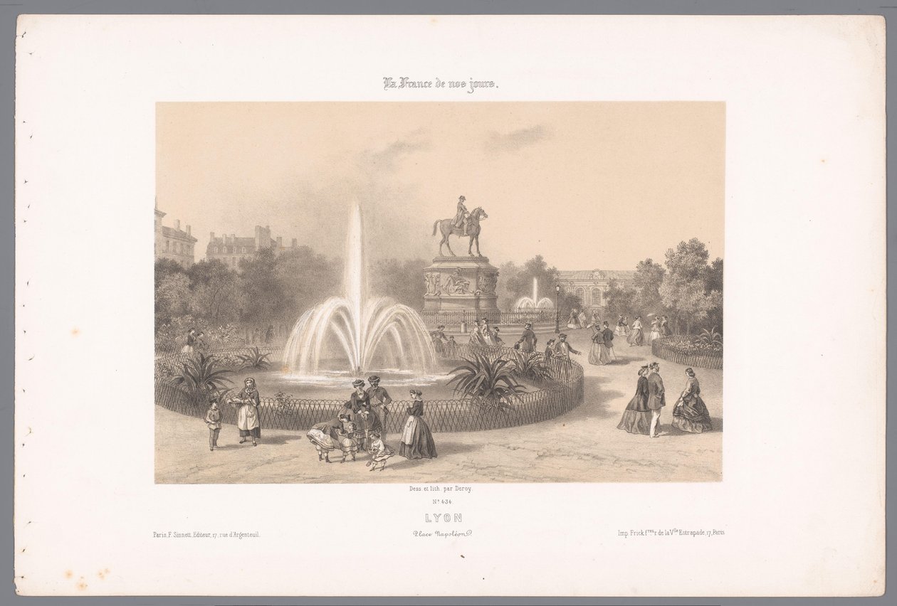 Zicht op de Place Napoléon te Lyon Lyons. Placer Napoleon (titel på objekt) Hedendaags Frankrijk (serietitel) Frankrig i dag (serietitel på objekt) af Isodore Laurent Deroy