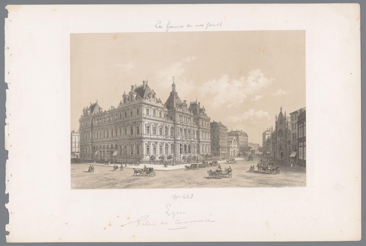 Udsigt over Palais de la Bourse i Lyon Lyons. Palais du Commerce Contemporary France (serietitel) La France de nos jours (serietitel) af Isodore Laurent Deroy