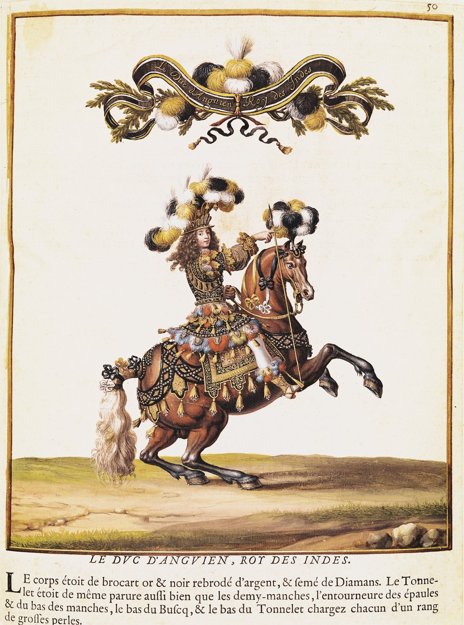 Hertugen af Enghien som indianernes konge ved karrusellen opført for Ludvig XIV (1638-1715) foran Tuilerierne, 5. juni 1662 af Israël Silvestre the Younger
