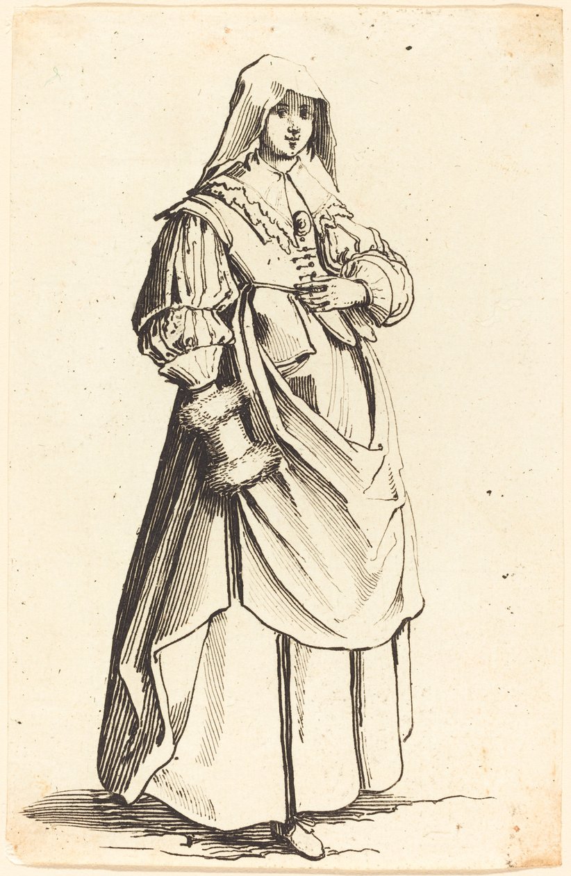 Bourgeoise med muffe, vendt mod højre af Israel Henriet after Jacques Callot