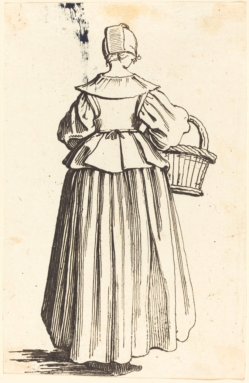 Bondekone med kurv, set bagfra af Israel Henriet after Jacques Callot