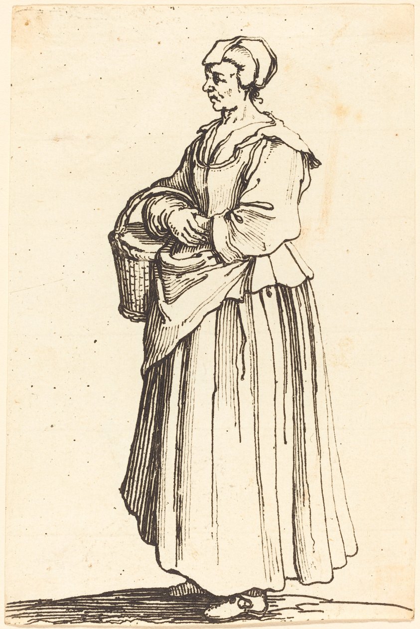 Bondekone med kurv, i profil, vendt mod venstre af Israel Henriet after Jacques Callot
