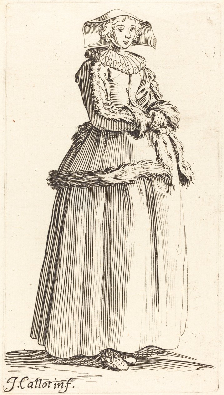 Ung kvinde med foldede hænder, mod højre af Israel Henriet after Jacques Callot