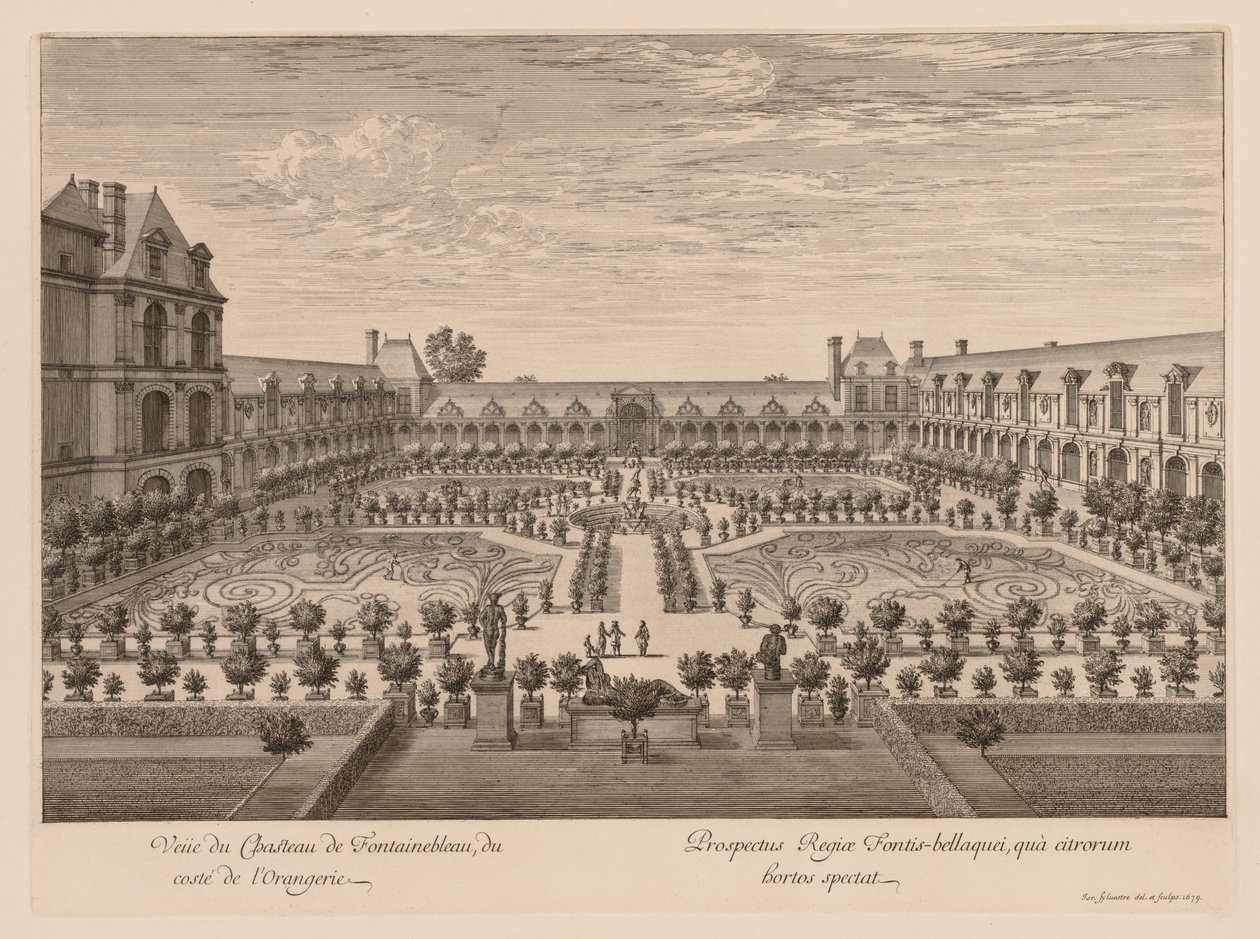 Udsigt over Château de Fontainebleau fra Orangeriet af Israël Silvestre
