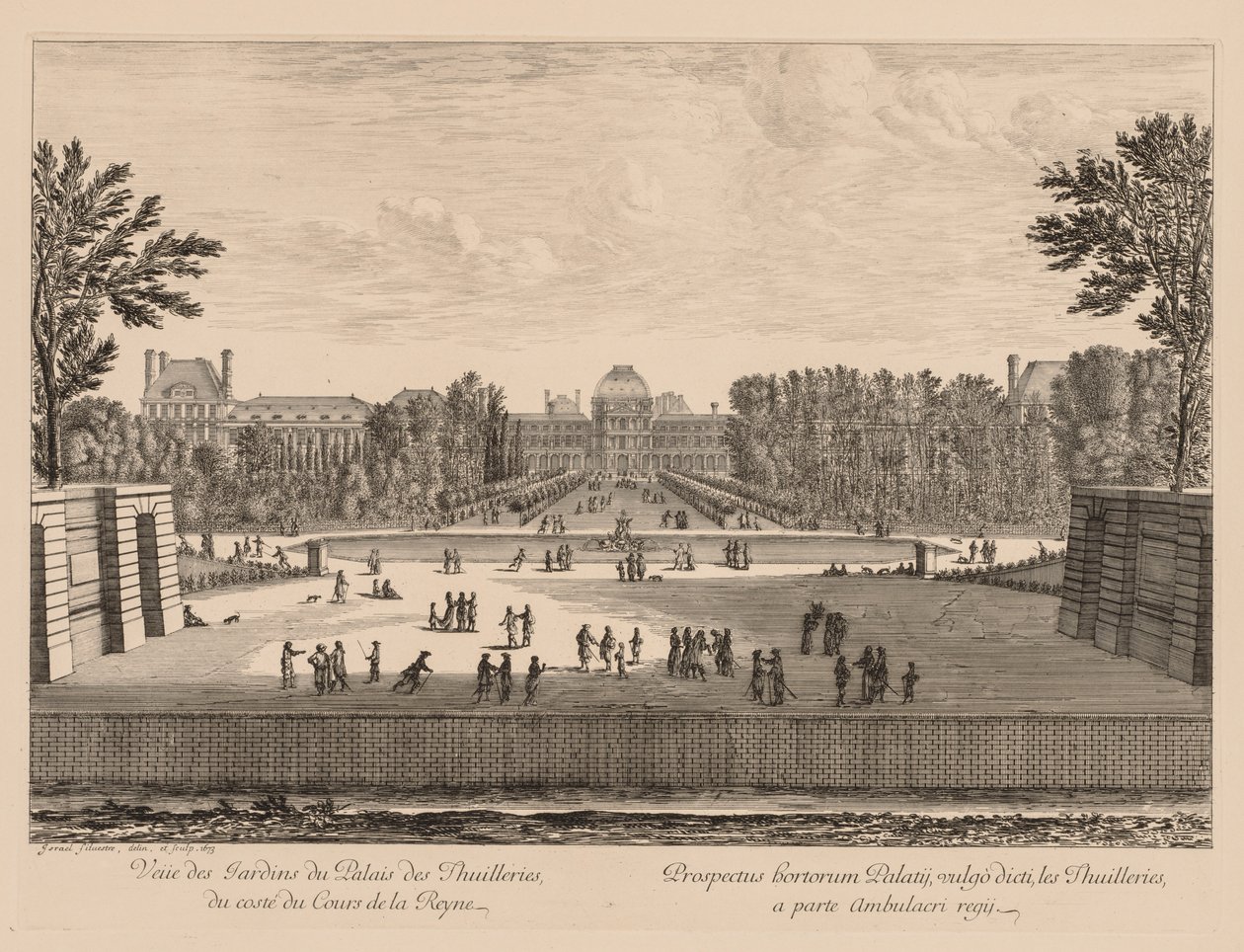 Udsigt over paladset og Tuileries-haverne fra Queens gårdhave af Israël Silvestre