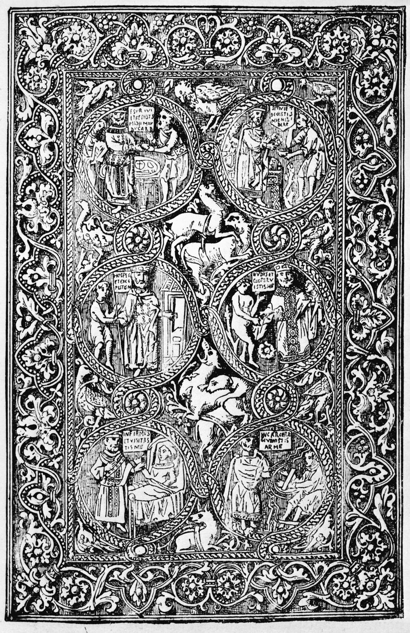 En kopi af den elfenbensfarvede bagside af Queen Melisende Psalter, gengivet i The Crusades: the story of the Latin Kingdom of Jerusalem af T.A. Archer, 1894 af Israeli School