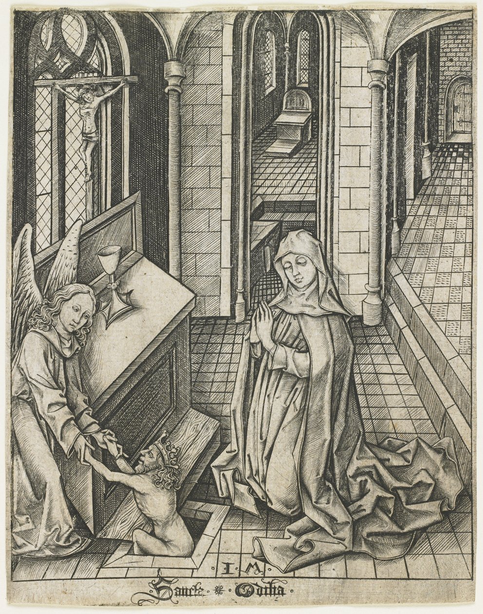 Den hellige Ottilia, ca. 1475-1480 af Israhel van Meckenem the younger