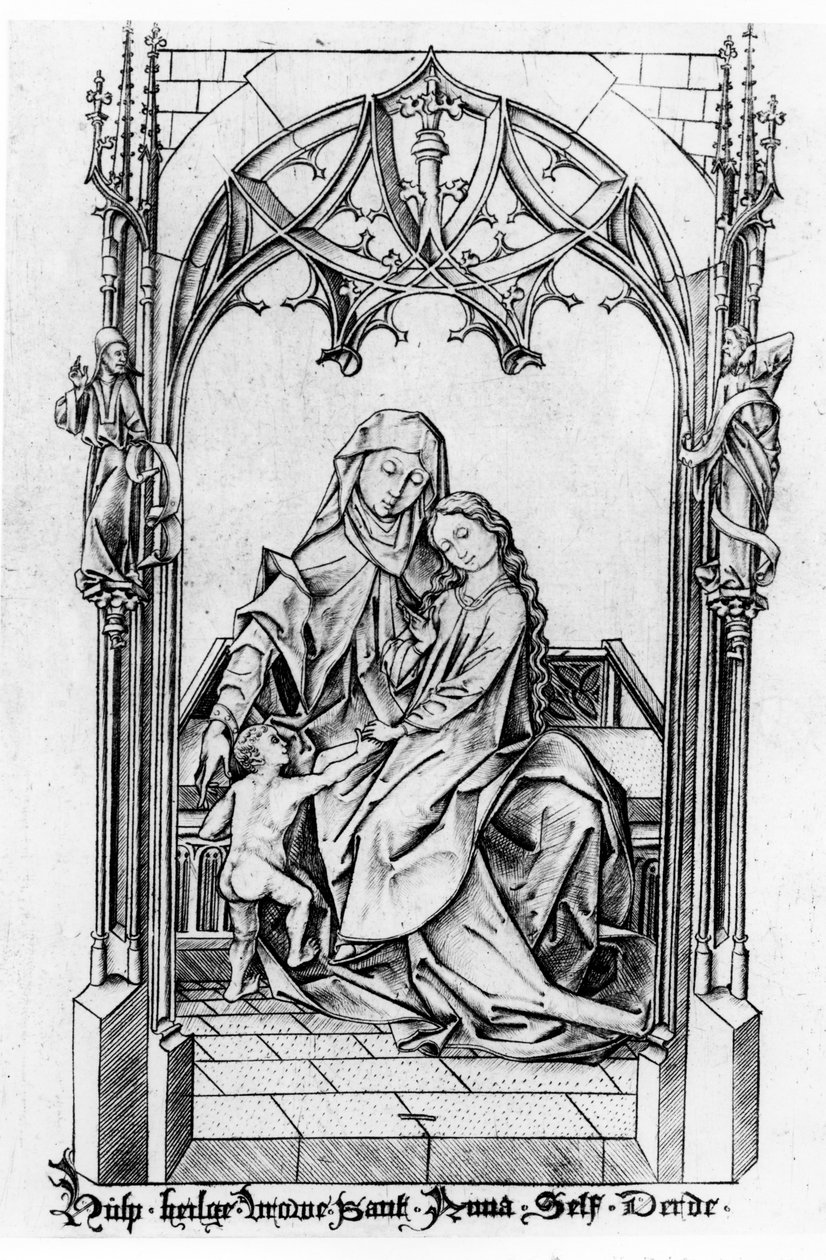 Sankt Anne med Maria og Barnet, ca. 1465-1500 af Israhel van Meckenem the younger