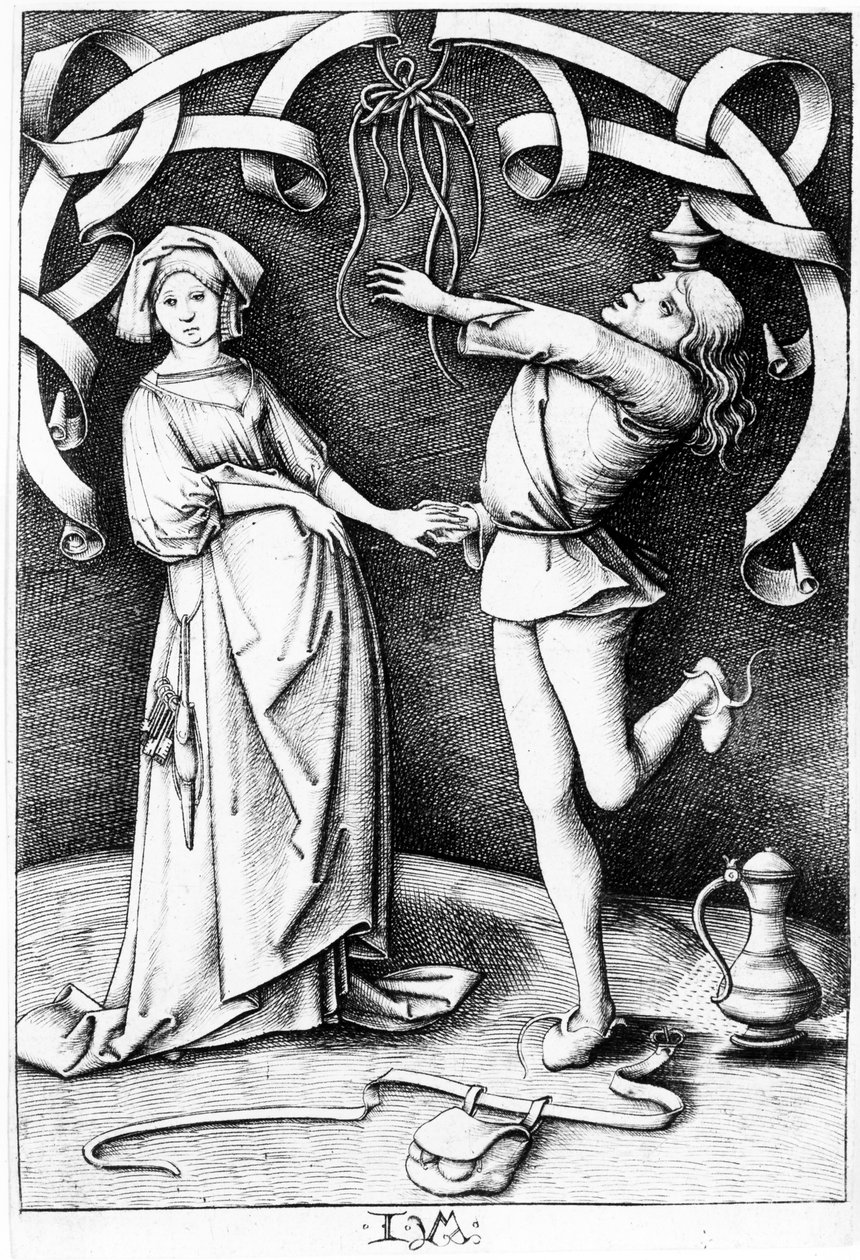 Jongløren og kvinden, ca. 1495-1503 af Israhel van Meckenem the younger