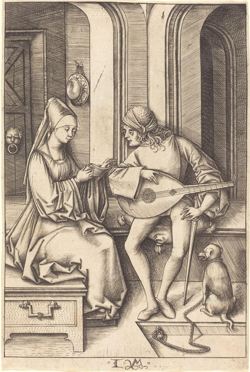 Lutespilleren og sangeren, ca. 1500 af Israhel van Meckenem the younger