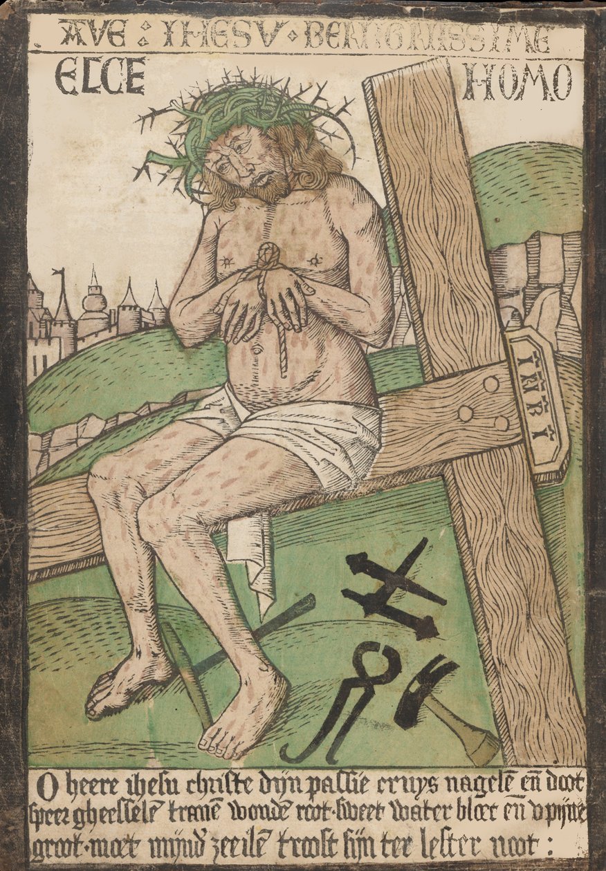 Album med tolv indgraveringer af lidenskaben, et træsnit af Kristus som manden o..., slutningen af det 15. århundrede. af Israhel van Meckenem