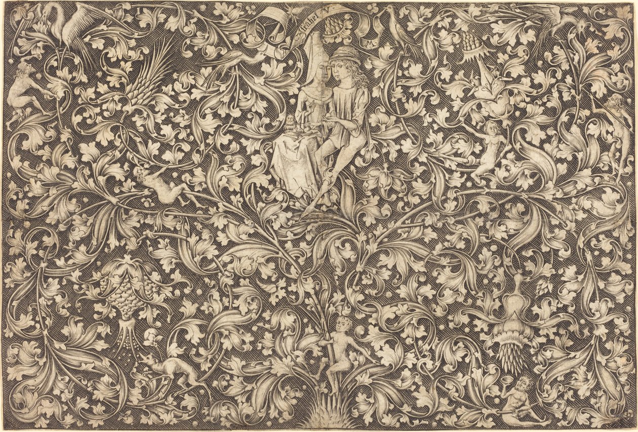 Ornamentpanel med to elskende, ca. 14901500. af Israhel van Meckenem