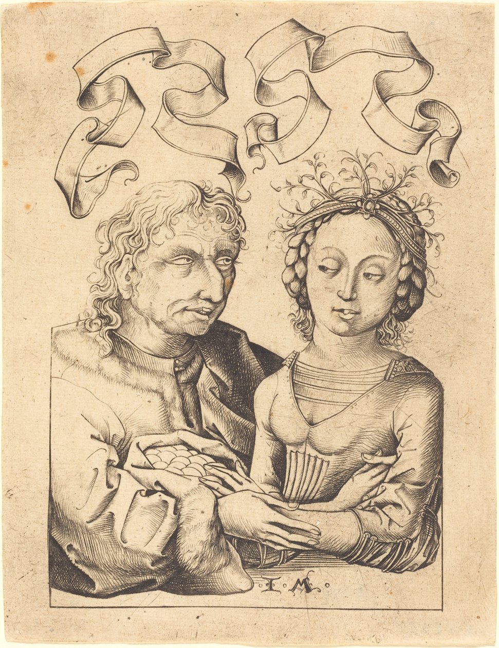 Den tåbelige gamle mand og den unge pige, ca. 14801490. af Israhel van Meckenem