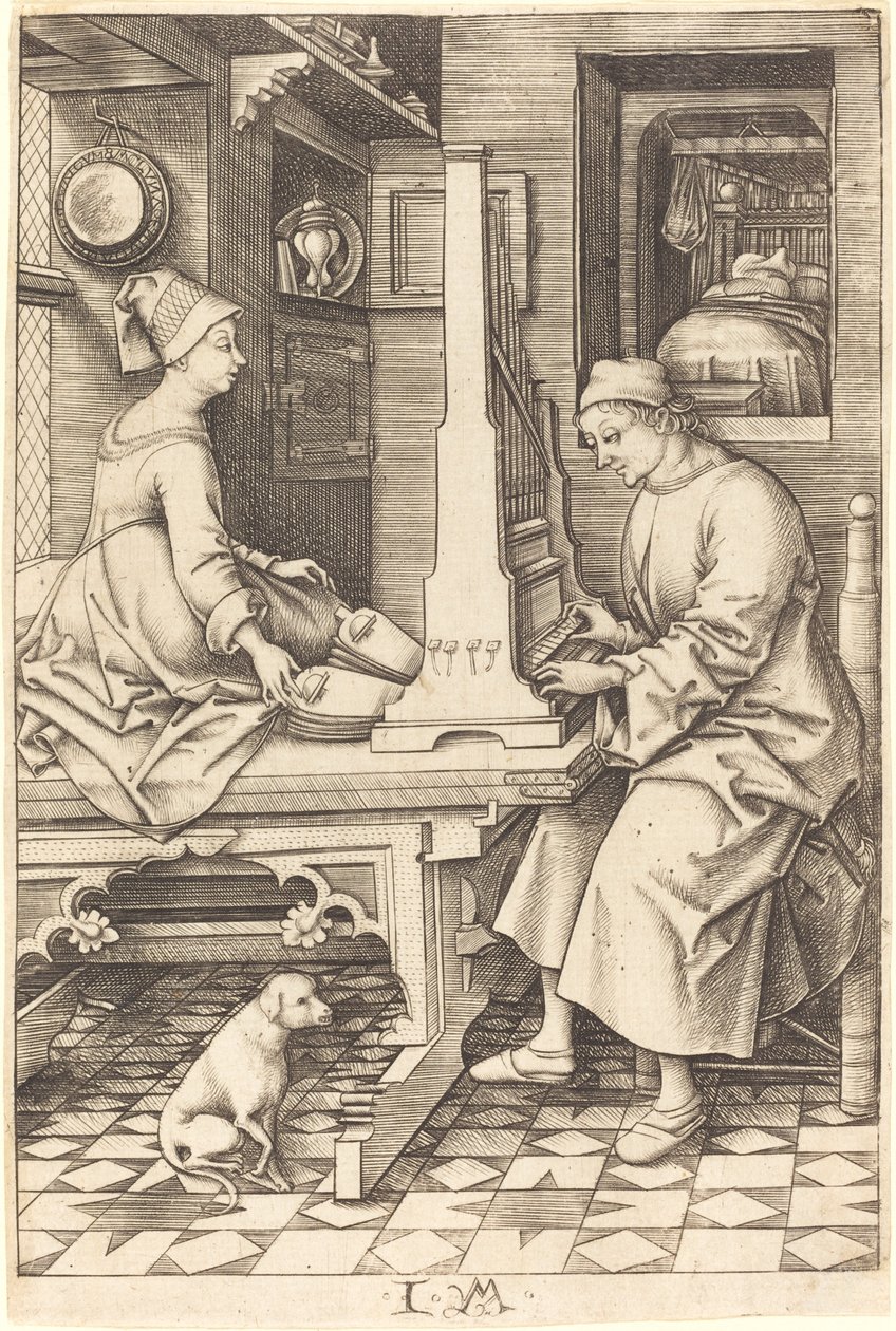 Orgelspilleren og hans hustru, ca. 14951503. af Israhel van Meckenem