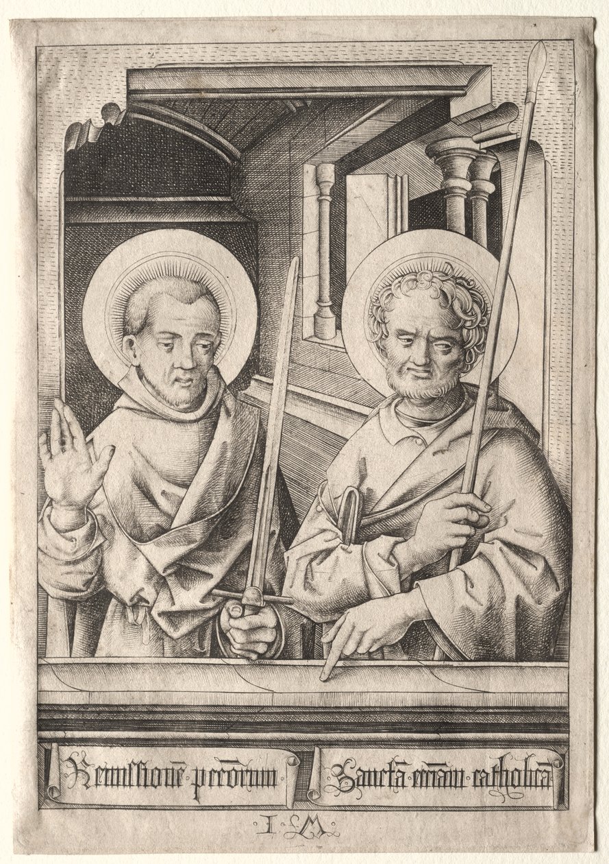 De tolv apostle: Sankt Simon (?) og Sankt Matthæus af Israhel van Meckenem