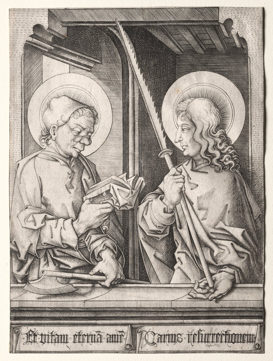 De tolv apostle ved gotiske vinduer: Sankt Matthias og Sankt Judas Thaddeus. af Israhel van Meckenem