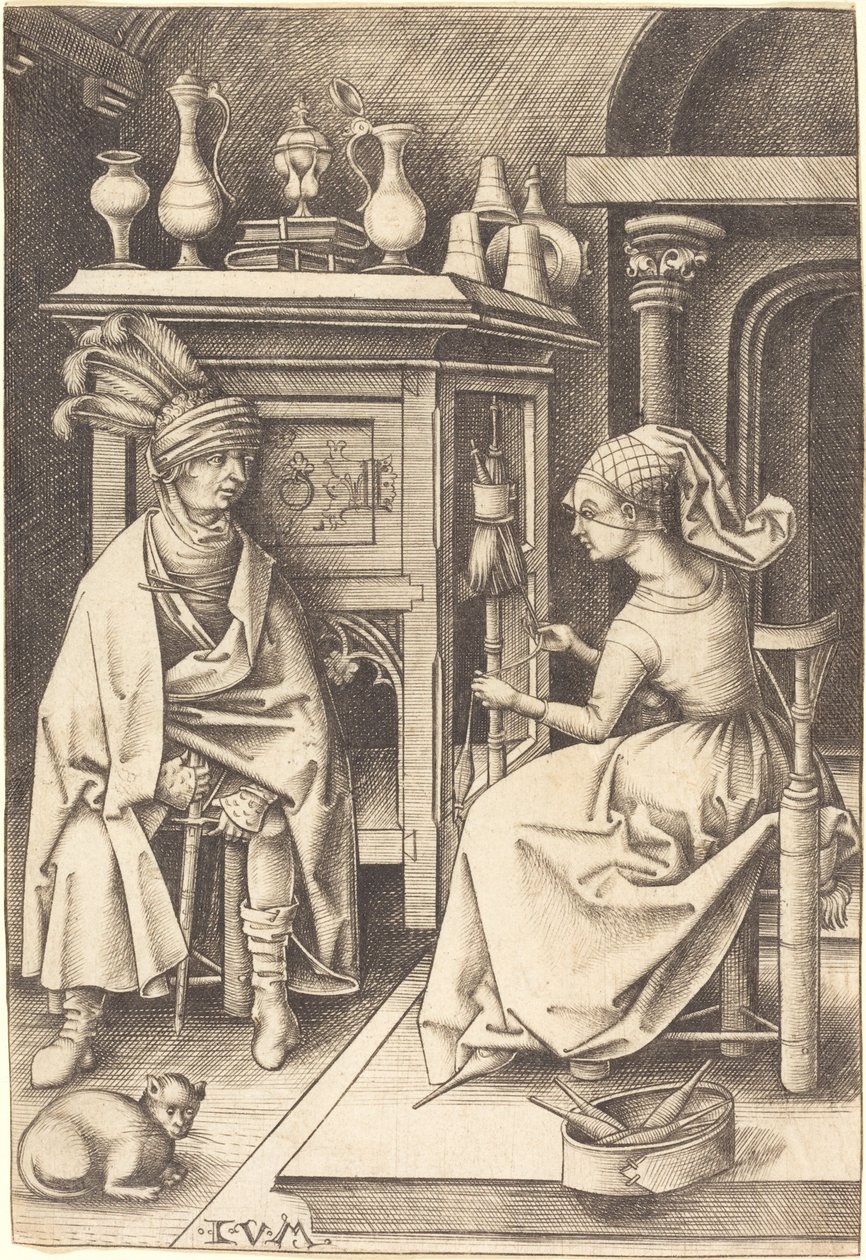 Besøget hos Spinneren, ca. 14951503. af Israhel van Meckenem