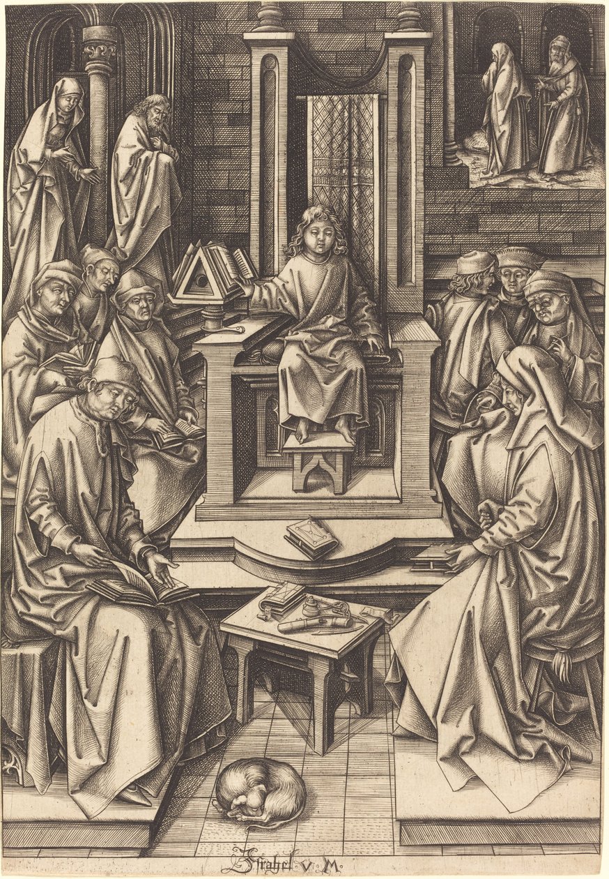 Kristus blandt lægerne af Israhel van Meckenem after Hans Holbein the Elder