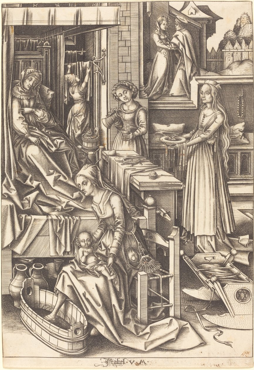 Jomfruens fødsel af Israhel van Meckenem after Hans Holbein the Elder