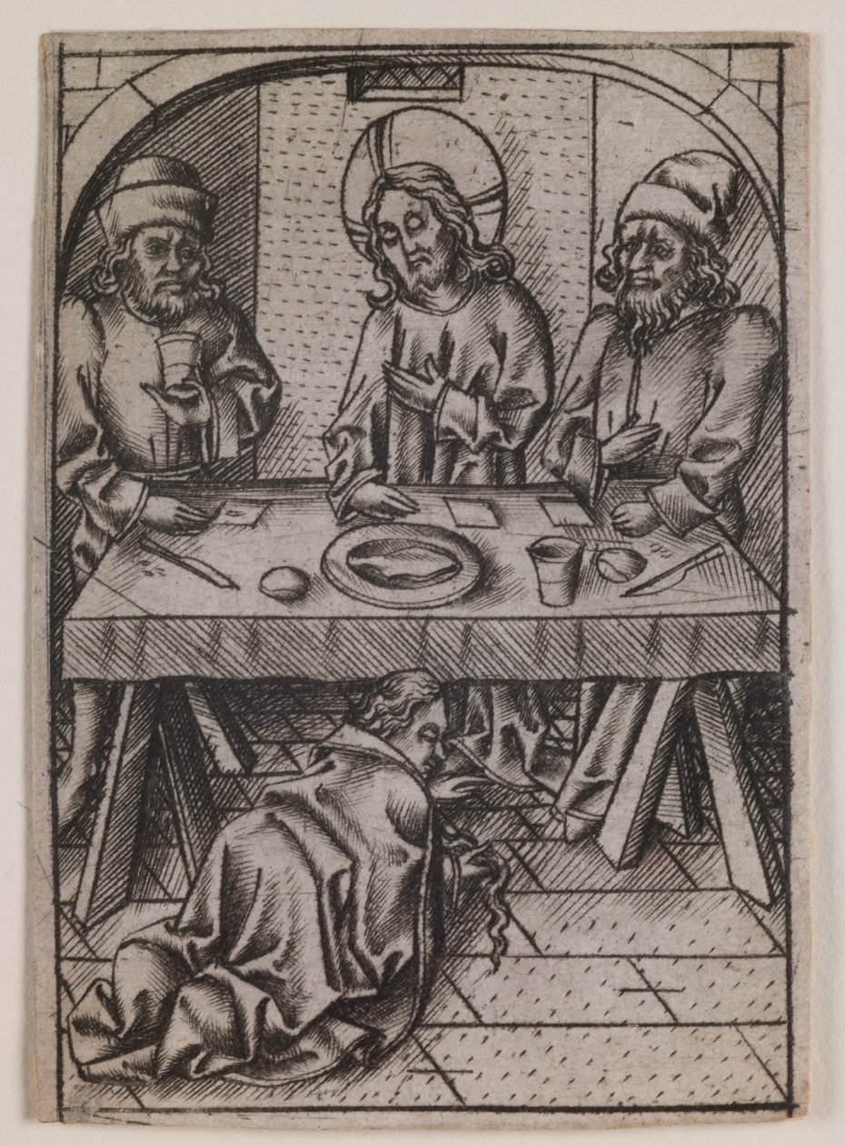 Maria Magdalena vasker Kristi fødder, ca. 1500 (kobberstik) af Israhel van the younger Meckenem