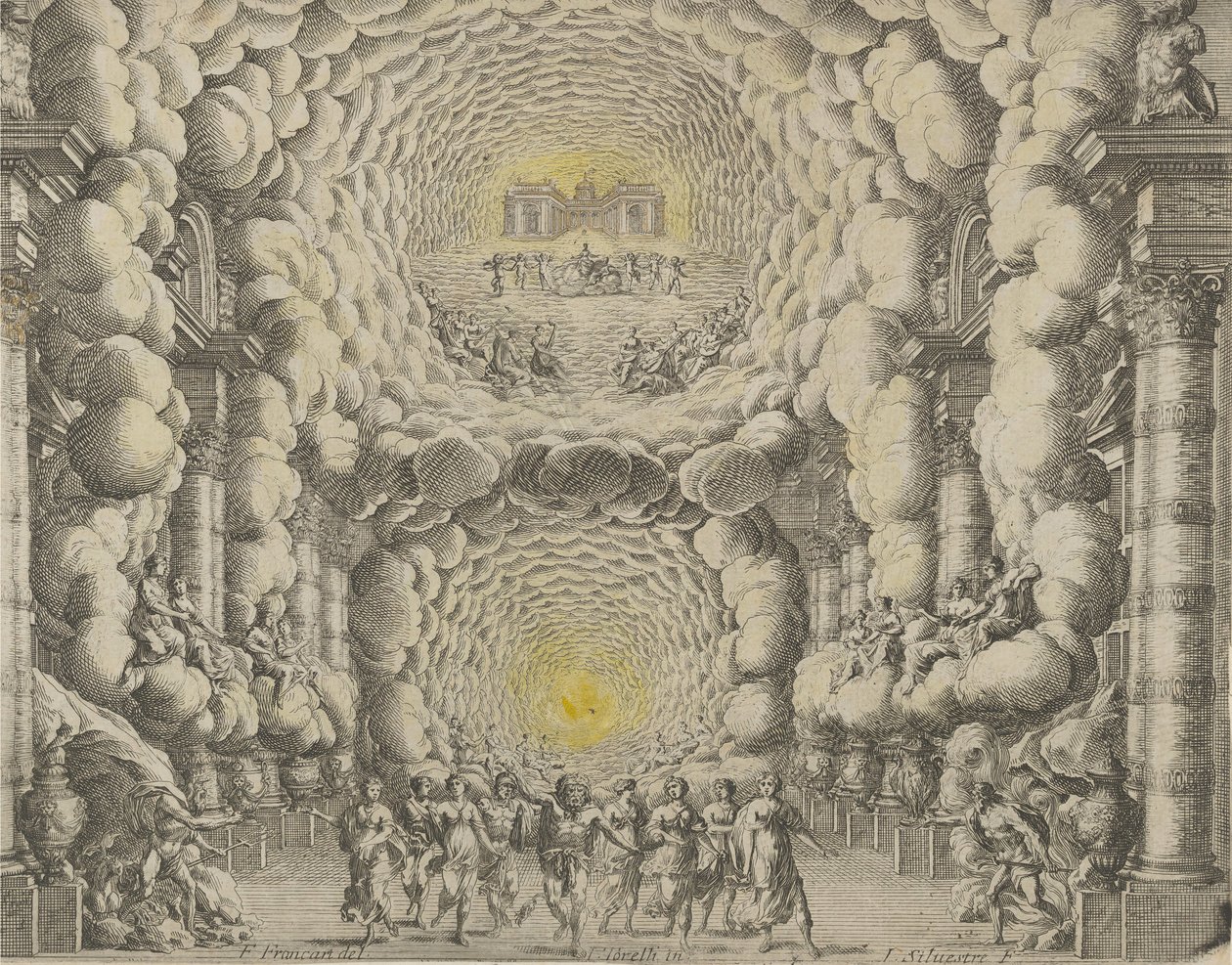 Design til et teatersæt skabt af Giacomo Torelli da Fano til balletten 