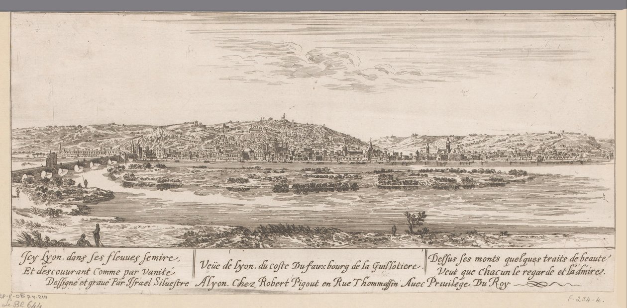 Udsigt over Lyon med forstaden Guillotière Veue de Lyon du coste Du fauxbourg de la Guillotiere (titel på objektet) af Israël Silvestre