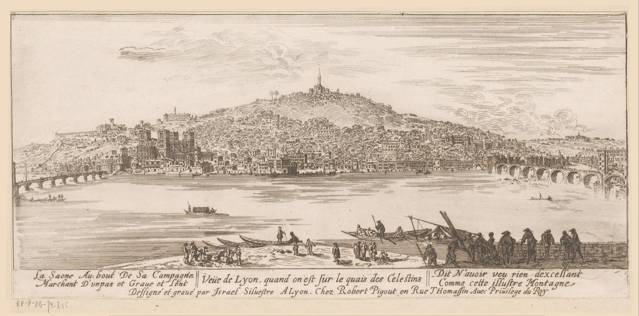 Udsigt over Lyon fra banken ved Celestine-klosteret Veue de Lyon quand on est sur les quais des Celestins (titel på objekt) af Israël Silvestre