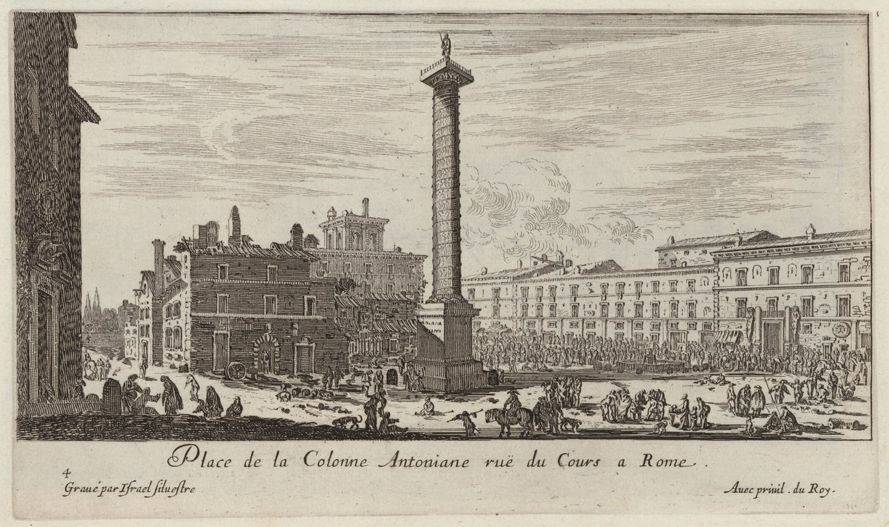 Place de la Colonne Antoniane rue du Cours i Rom af Israël Silvestre