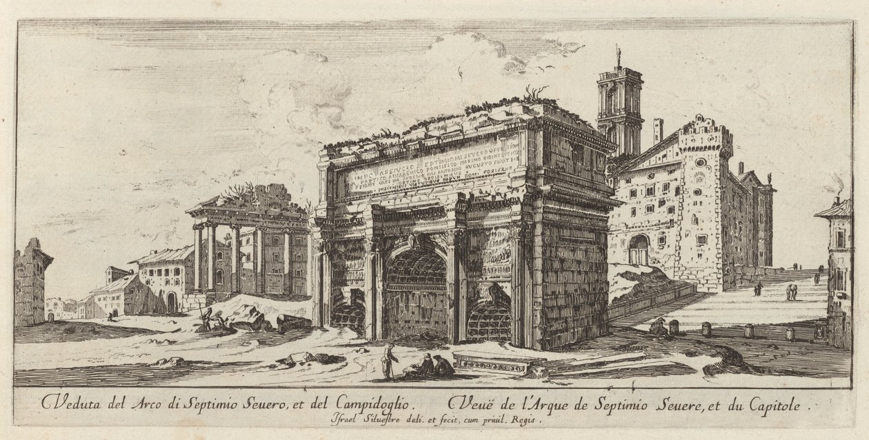 Veduta del Arco di Septimio Severus, et del Campidoglio af Israël Silvestre