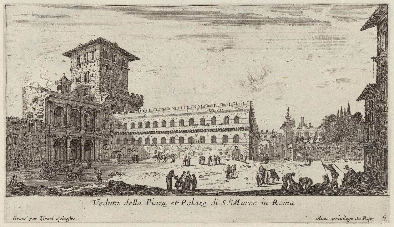 Udsigt over Piazza og Palazzo di San. Marco i Rom af Israël Silvestre
