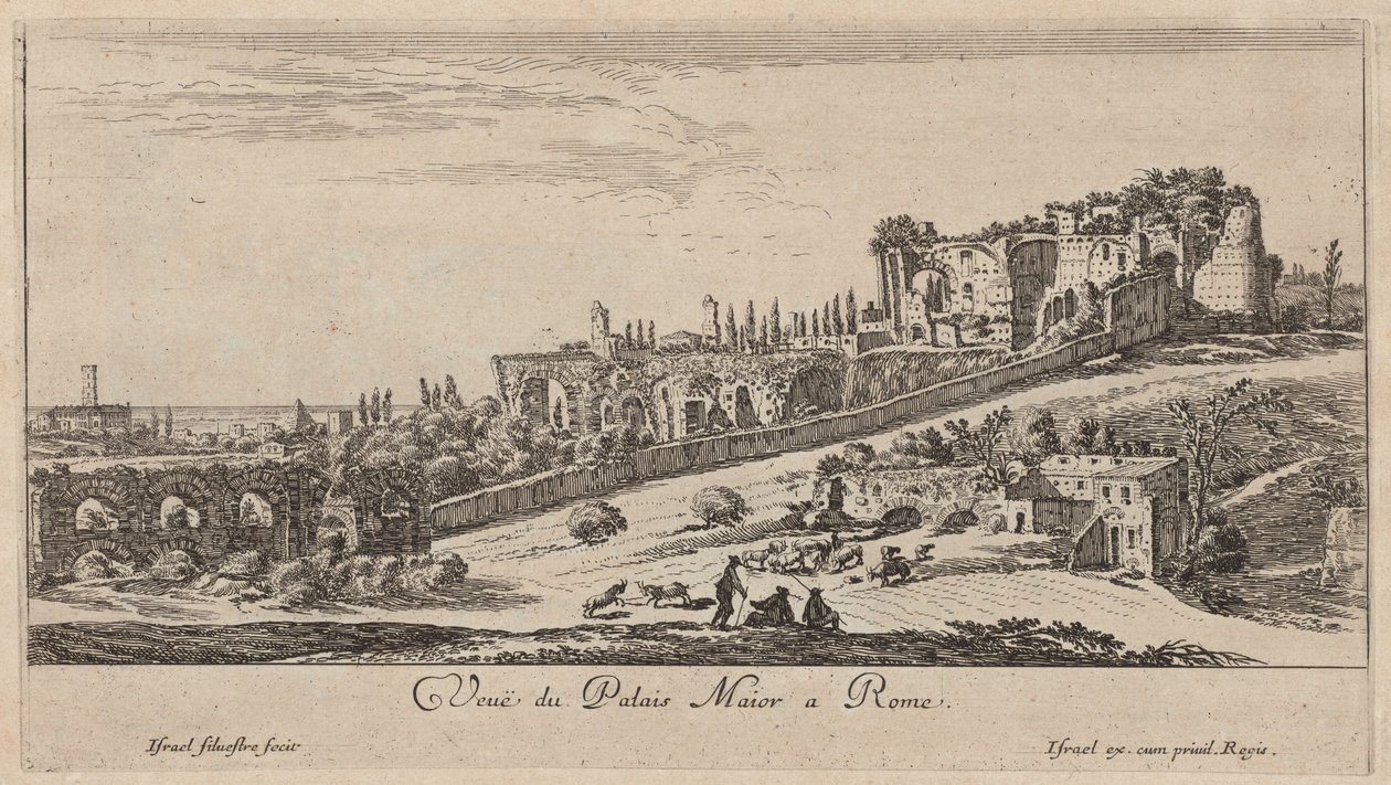Udsigt over Palazzo Maior i Rom af Israël Silvestre