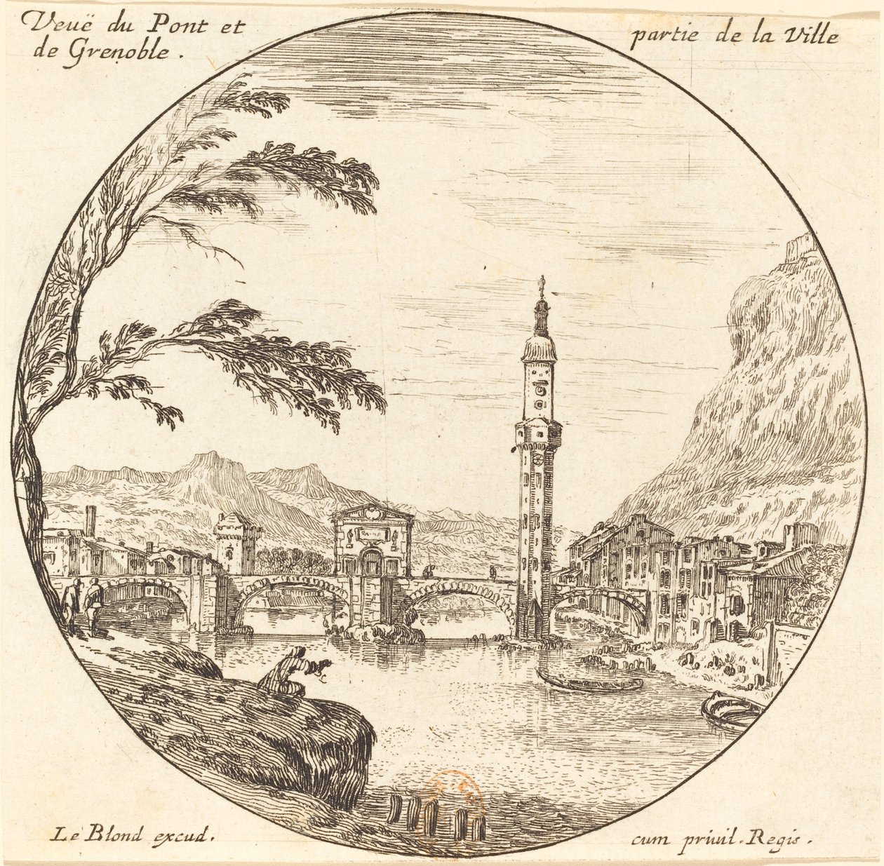 Udsigt over Pont og en del af byen Grenoble af Israël Silvestre