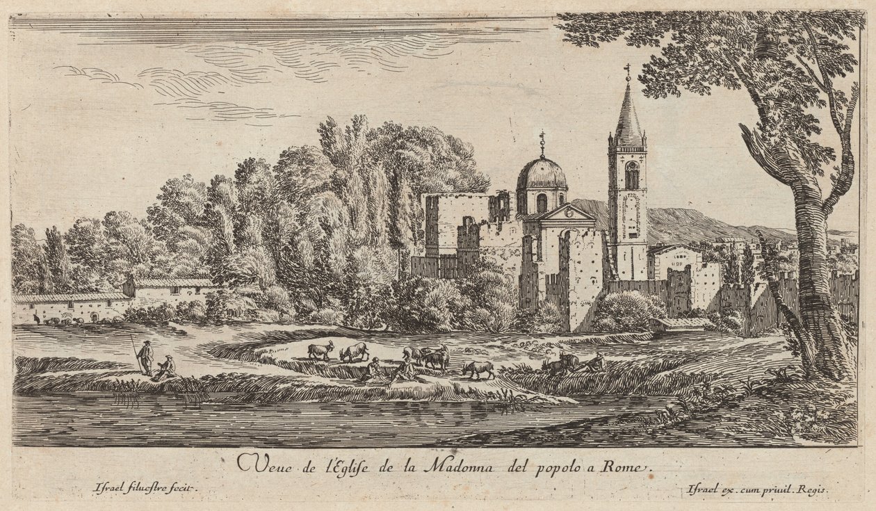 Udsigt over Madonna del popolo-kirken i Rom af Israël Silvestre