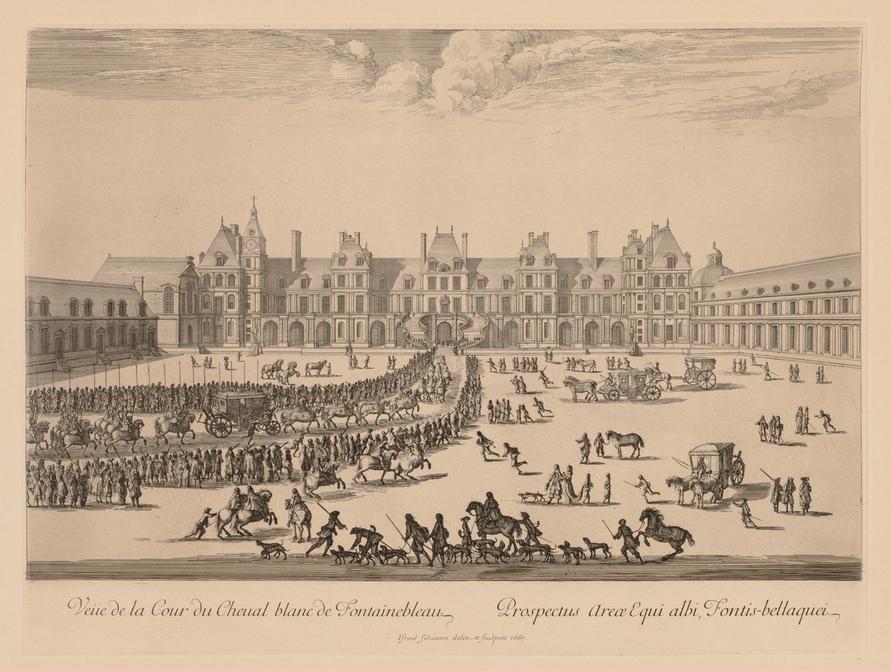 Udsigt over Cour du Cheval-Blanc i Fontainebleau af Israël Silvestre