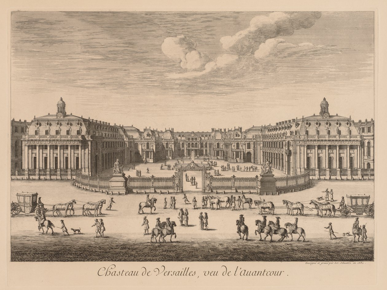 Udsigt over slottet i Versailles, set fra forgården, 1682. af Israël Silvestre