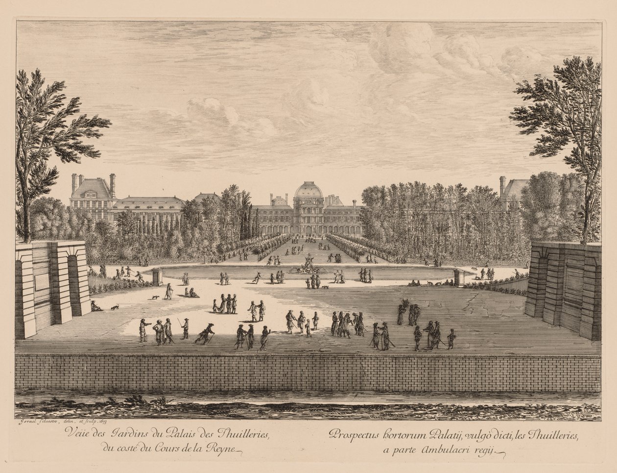 Udsigt over Tuileries-paladset og haverne fra Cours la Reine-siden af Israël Silvestre