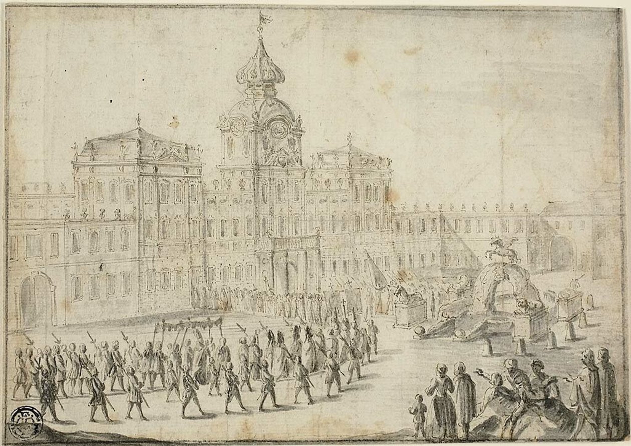 Religiøs procession på vej ind i Schloss Mirabell, Salzburg af Israël Silvestre the Younger