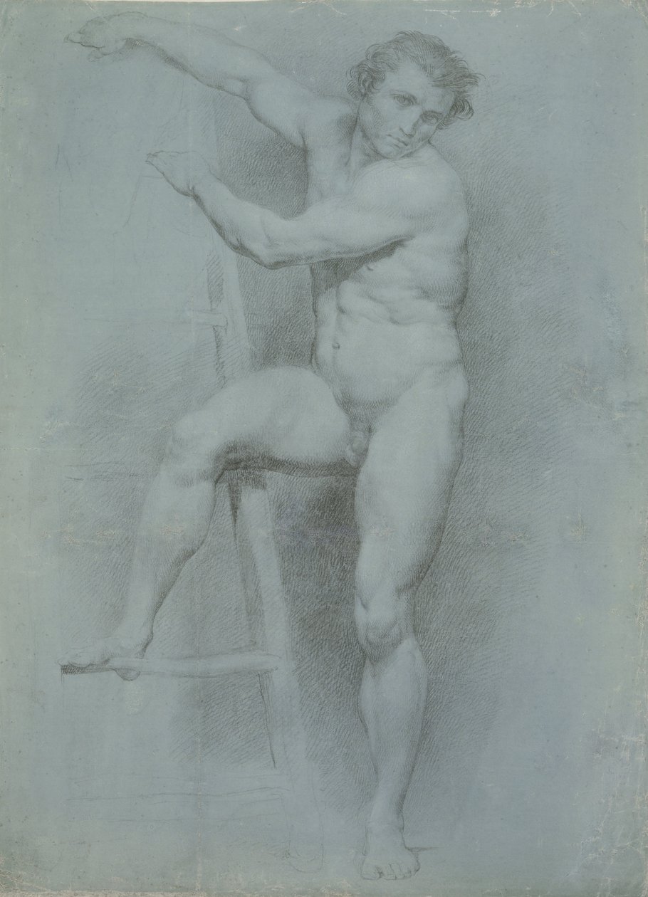 Mand nøgen lænet på en stige af Italian Pompeo Girolamo Batoni