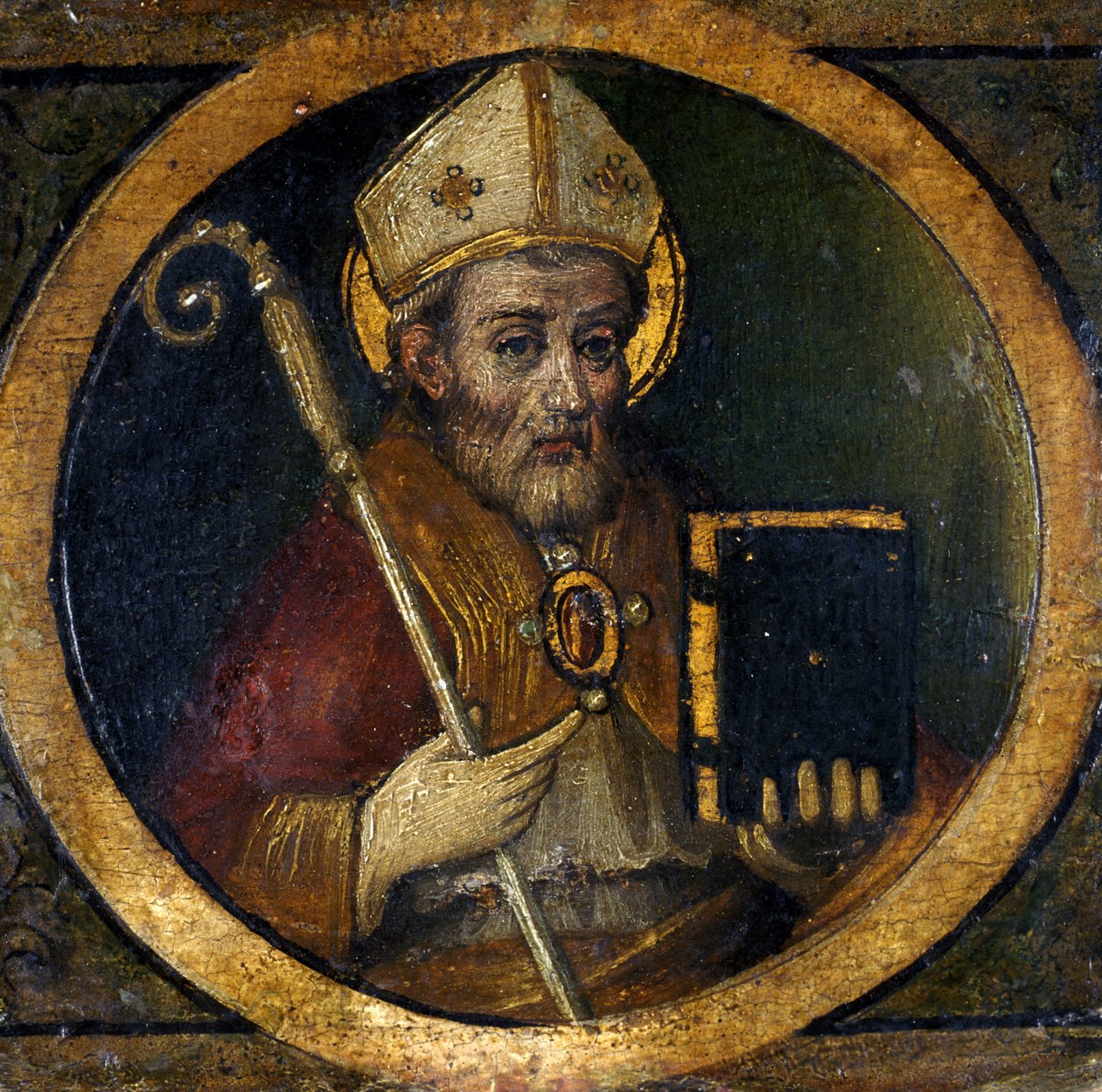 En hellig biskop (tempera på poppeltræ) af Italian School