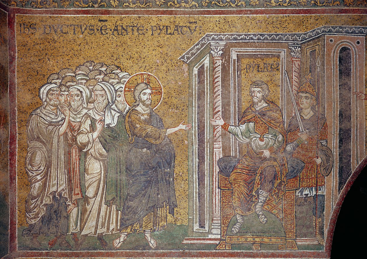 Kristus før Pilatus (mosaik) af Italian School