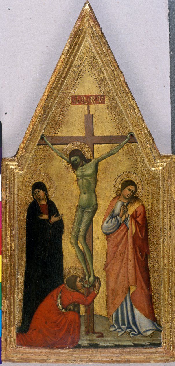 Kristus på korset med Maria, Johannes og Maria Magdalena (tempera på træ) af Italian School