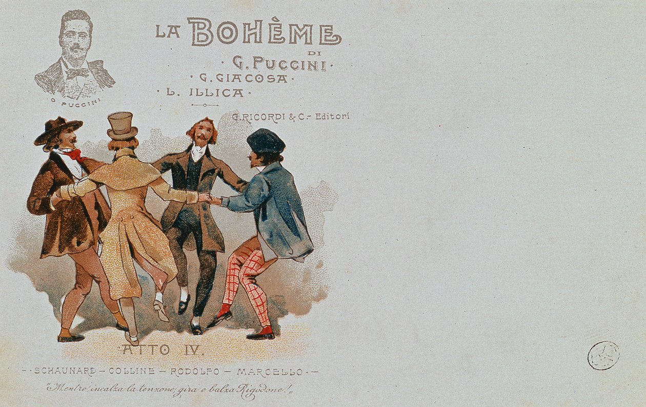 Postkort til minde om operaen "La Boheme" af Giacomo Puccini (1858-1924) af Italian School
