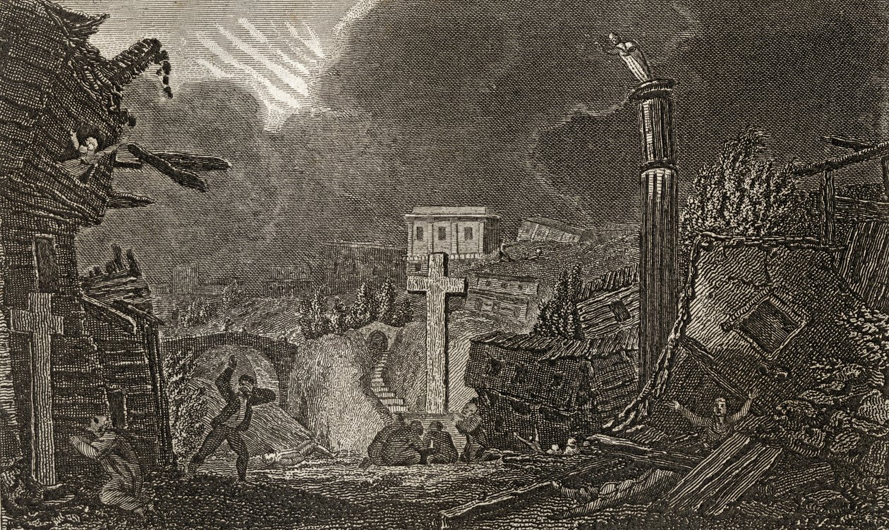 Begyndelsen af jordskælvet i Messina i 1783 af Italian School