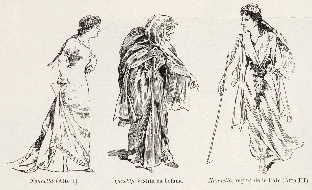 Kostumer fra operaen Falstaff af Verdi, fra LIllustrazione Italiana, XX, N. 8, 19. februar 1893 af Italian School