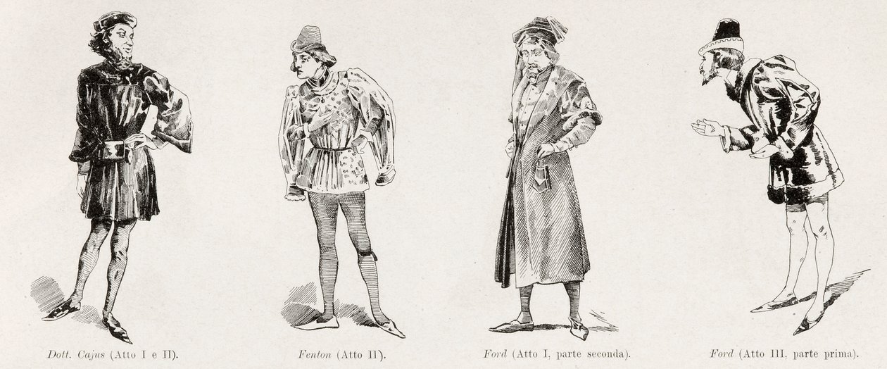 Kostumer fra operaen Falstaff af Verdi, fra LIllustrazione Italiana, XX, N. 8, 19. februar 1893 af Italian School