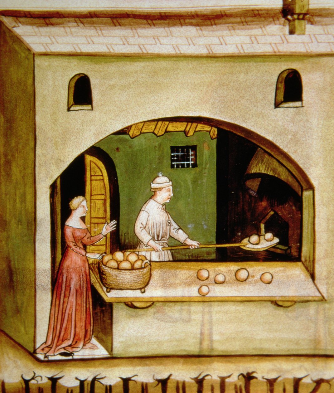 Fol.63r Bagning af hvidt brød, illustration fra Tacuinum Sanitatis Codex Vindobonensis af Italian School