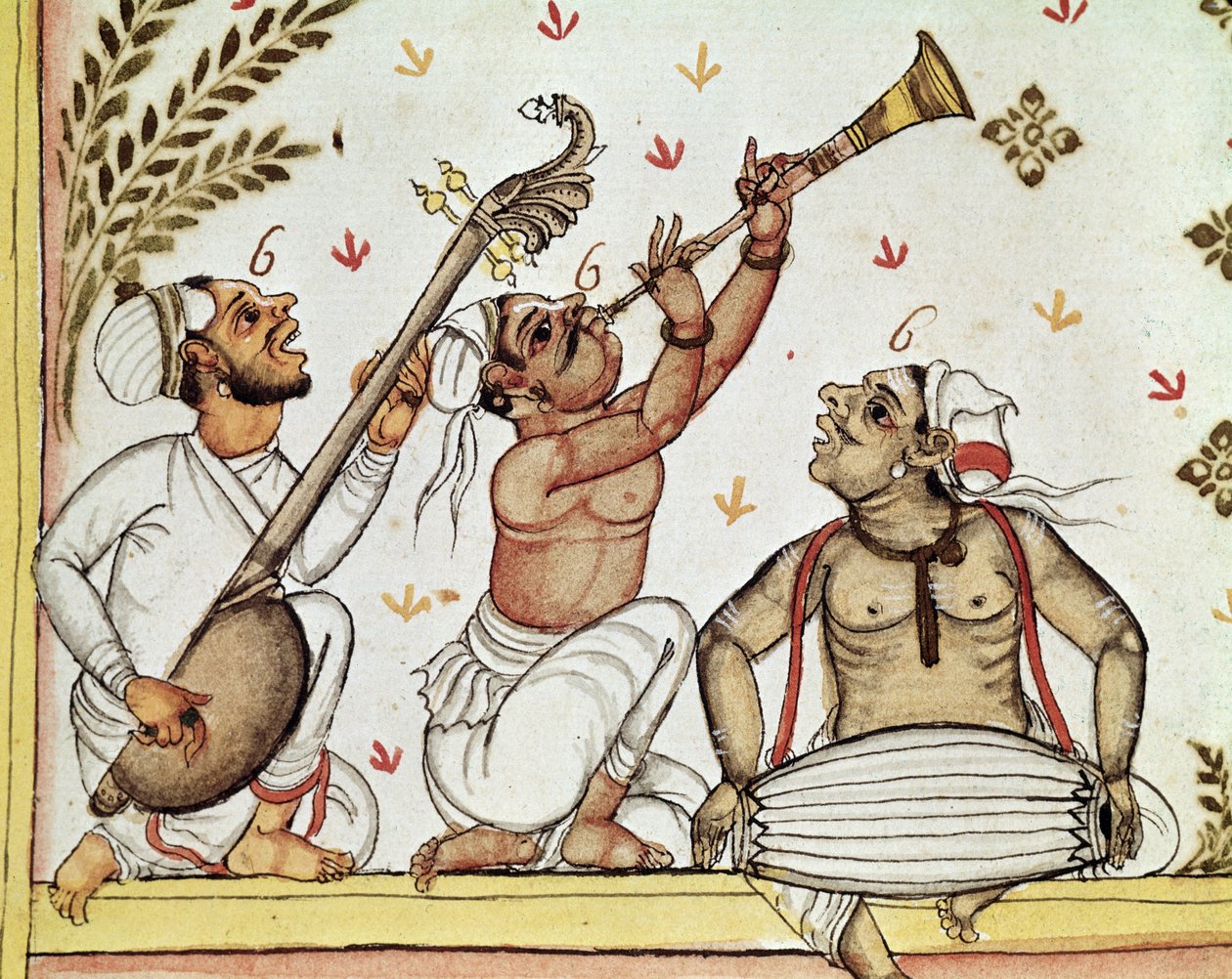 MS 8300, detalje af indiske musikere, fra Storia do Mogor; eller, Mogul Indien 1653-1708 af Niccolao Manucci, oversat af Stefano Nivibus Cardeira, Venedig, 1731 af Italian School