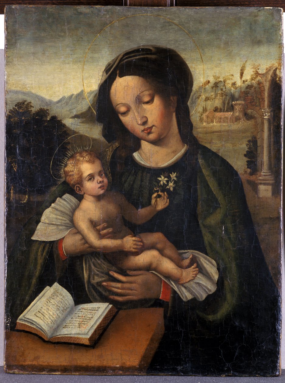 Madonna og barn (temperament på træ) af Italian School
