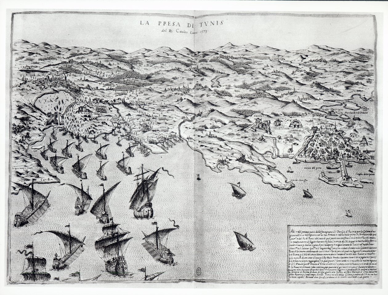 Kort over indtoget af Tunis af spanierne i 1573 af Italian School