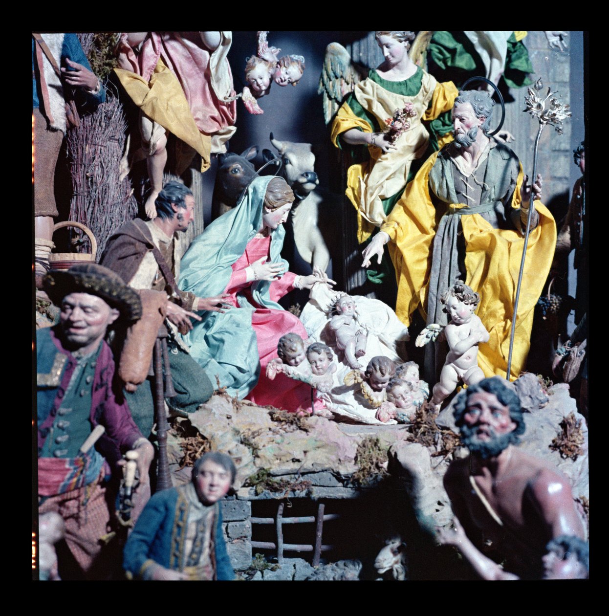 Nativity, lavet i Napoli, detalje af den centrale sektion (keramik) (se også 186232) af Italian School